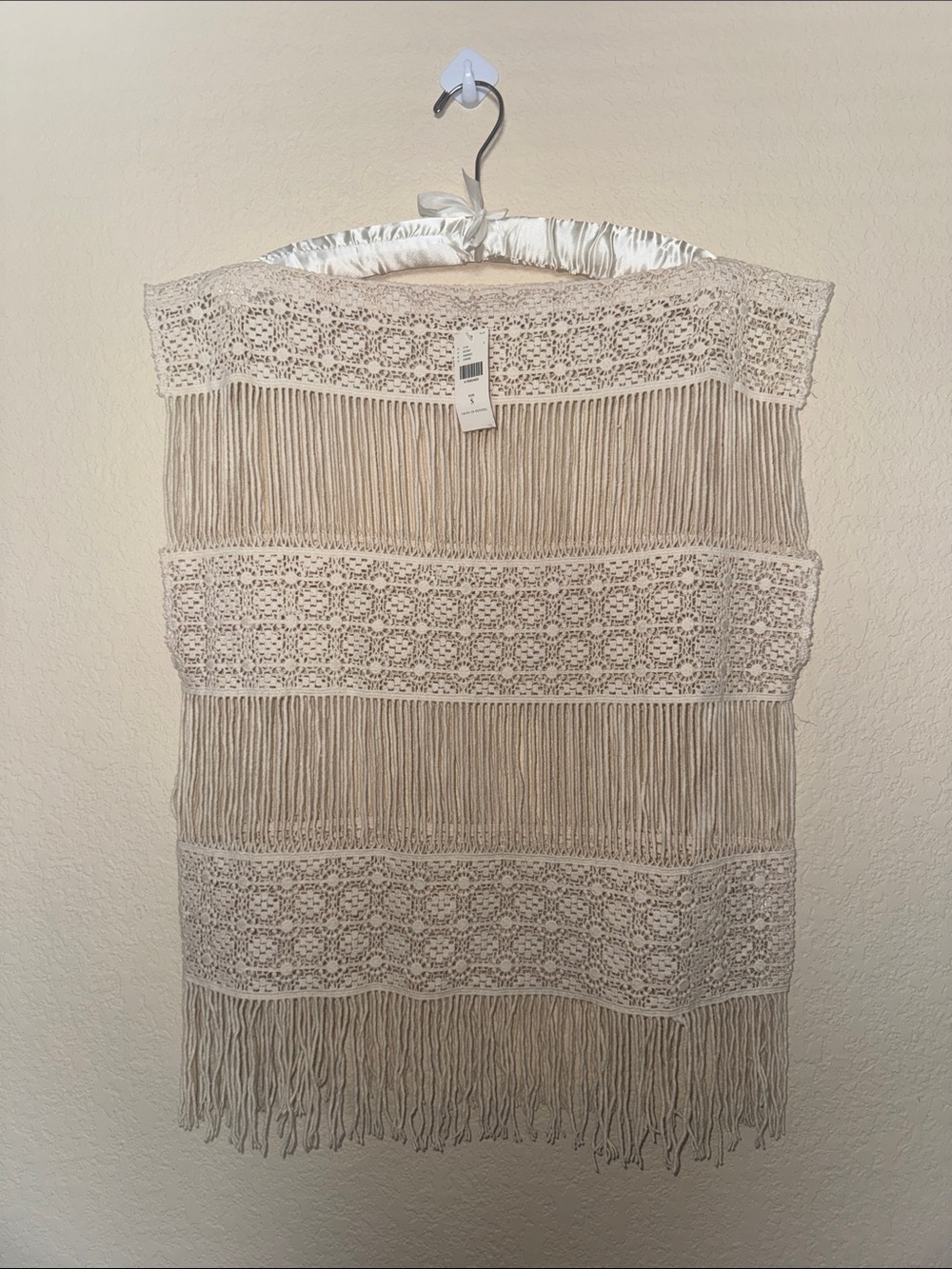 Anthropologie Cream Crochet Fringe Top